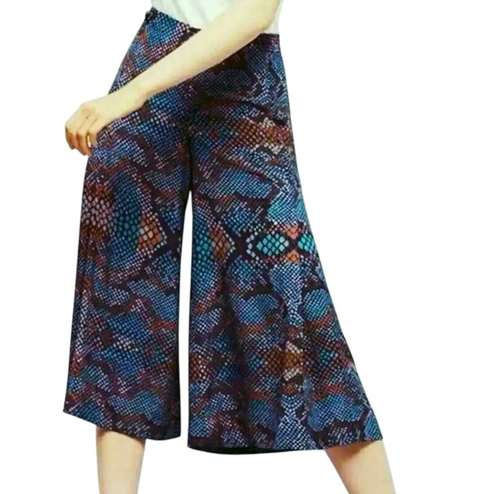 Anthropologie the essential blue green print culottes pants size 8